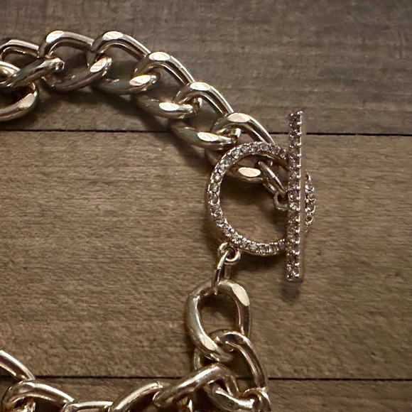 Guess Black Resin Crystal Lock Chunky Link Charm Bracelet Toggle Lock 9” - Picture 3 of 8